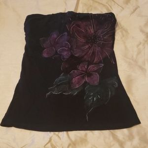 Purple flower strapless top
